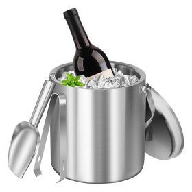 Double-Wall Stainless Steel Insulated Ice Bucket 3L Ice Holder Ice Container with Lid Scoop Strainer Handle for Wine Champagne Beer Parties Cocktails