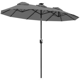Double-sided Patio Umbrella, 9.7 Outdoor Umbrella With Tilt And Crank, LED Solar Light And 12 Ribs, Gray