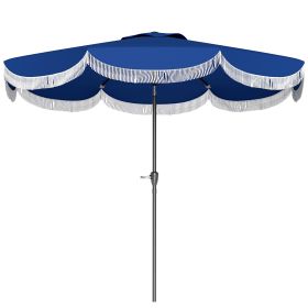 9FT Patio Umbrella,Outdoor Market Umbrella With Crank, 8 Ribs, Push Button Tilt, Vented Patio Table Umbrella For Deck Backyard Lawn, Navy Blue