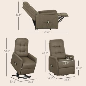 Power Lift Chair For Elderly, Fabric Recliner Sofa With Remote Control, Side Pockets, Quick Assembly, Brown
