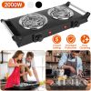 2000W Electric Dual Burner Portable Coil Heating Hot Plate Stove Countertop RV Hotplate with 5 Temperature Adjustments Portable Handles
