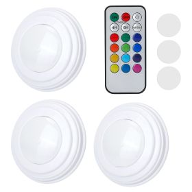 3Pcs RGB Cabinet Lights Remote Control Under Closet Stick On Lamp Multi Color LED Light Light w/ 4/8Hrs Timer