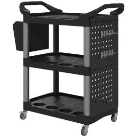 3-Tier Rolling Tool Cart, 200 LBS Capacity Plastic Utility Cart With Side Shelf And Bucket, Black And Light Gray