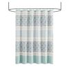 72 x 72-in Cotton Shower Curtain with Teal Blue Grey Cream White Paisley Pattern