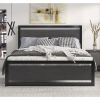Full Black Metal Platform Bed Frame with Wood Panel Headboard and Footboard