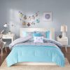 Twin / Twin XL 4-Piece Teal Blue Grey White Geometric Comforter Set