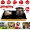 7000W Electric Double Ceramic Stove Electric Cooktop Hot Plate Infrared Countertop Burner 3500W+3500W with 11 Power Levels 0-4H Timer Portable Handle
