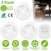 3Pcs LED Night Light Cordless Battery-Powered Closet Lamp Dimmable w/ Remote Stick-on
