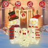 3Pcs 2D Christmas Snowman Yard Decoration Snowman Family Outdoor Decoration With 90Pcs LED Warm Yellow Lights 8 Lighting Modes IP44 Waterproof For Chr