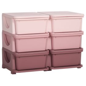 Qaba 3 Tier Kids Storage Unit Pink 6 Drawer Chest Toy Organizer with Plastic Bins for Bedroom Nursery Kindergarten