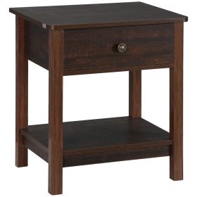 HOMCOM Dark Brown Nightstand with Drawer and Shelves Compact Design for Small Spaces Bedroom Furniture
