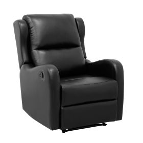 Black Reclining Chair 1pc Comfort Seating Faux Leather Upholstery Living Room Furniture Solid Wood