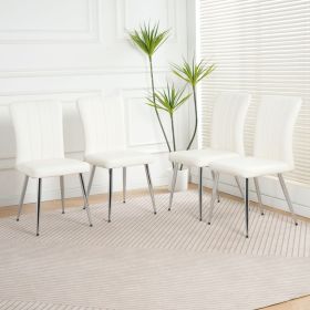 Modern white PU dining chair, cloth upholstered chair, electroplated metal chair legs, suitable for home furniture living room, bedroom, kitchen