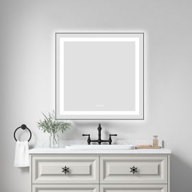 30 x 30 Inch LED Bathroom Mirror with Front and Backlight, Wall Mounted Vanity Mirror with Aluminum Frame, Anti-Fog, Memory, 3 Colors