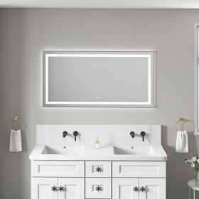 55 x 28 Inch LED Bathroom Mirror with Front and Backlight, Wall Mounted Vanity Mirror with Aluminum Frame, Anti-Fog, Memory, 3 Colors