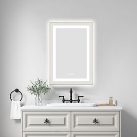 20 x 30 Inch LED Bathroom Mirror with Front and Backlight, Wall Mounted Vanity Mirror with Aluminum Frame, Anti-Fog, Memory, 3 Colors