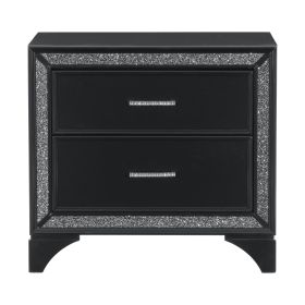 Glamourous Peal Black Metallic Finish 1pc Nightstand of 2x Drawers Faux Crystal Handles Modern Bedroom Wooden Furniture
