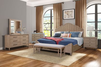 Queen Panel Bed in Sand Finish With Transitional Casual Design