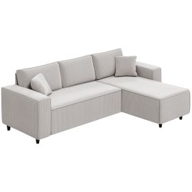 HOMCOM Corner Sofa with Reversible Chaise Lounge, Corduroy L-Shaped Sectional Sofa with Pocket Spring, Light Gray