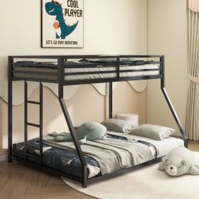 Adam Sturdy Twin over Full Bunk Bed Metal Black for Kids and Adult, Low Profile Twin over Full Bunk Bed with Ladder and Guardrails, Easy Climbing