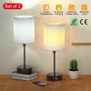 2Pcs Beside Lamps for Bedroom 3 Color Modes Nightstand Lamp USB C+A AC Output Ports Pull Chain E26 Bulb Light
