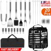 Stainless Steel BBQ Grill Tool Kit Grilling Utensil Accessories w/ Spatula Tongs Fork KnifeBrush Pepper Salt Shaker Bottle Grilled Skewers Corn Need
