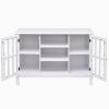 White Wood Sofa Table Console Cabinet with Tempered Glass Panel Doors