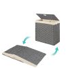 Folding 2-Bin Grey PE Wicker Linen Liner Laundry Hamper w/ Handles