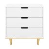 Modern Mid-Century Style 3-Drawer Dresser Chest in White Natural Wood Finish