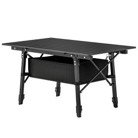 3ft Aluminum Small Folding Table, Portable Camping Table With Storage Bag, Carry Bag For Outdoor Picnic BBQ, Black (Color: black)