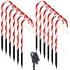 Solar Christmas Candy Cane Lights with 12 Candies 72LEDs Outdoor Christmas Decorations IP44 Waterproof Flickering Pathway Markers String Lights with 8