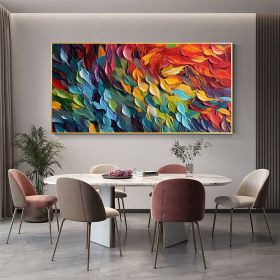 Handmade Oil Painting Original Colorful Feathers Oil Painting On Canvas Large Wall Art Abstract Colorful Painting Custom Painting Living room Hom (style: 01, size: 70x140cm)