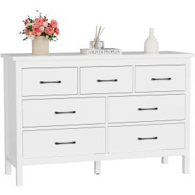 7 Drawer Dresser for Bedroom, Storage Cabinet With Metal Handles, Modern Closet Of Drawers for Living Room (Color: White)