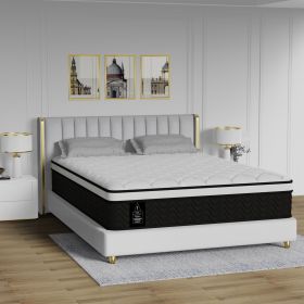 Queen Mattress, 12-Inch Hybrid in A Box | Medium Firm, Cooling Comfort & Motion Isolation, Pocketed Springs, Edge Support | CertiPUR-US Certified (Color: Black-white, size: King Size)