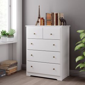 Dresser; Modern Dresser of 5 Drawers; Dresser Chest with Easy Pull Handle for Bedroom; White Finish (Color: White, Material: Wood)
