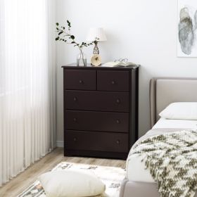 Dresser; Modern Dresser of 5 Drawers; Dresser Chest with Easy Pull Handle for Bedroom; White Finish (Color: Brown, Material: Wood)