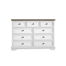 9 Drawer Dresser with Wooden Top, Tall Fabric Dresser & Chest of Drawers for Bedroom Closet Living Room (Color: White)