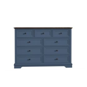 9 Drawer Dresser with Wooden Top, Tall Fabric Dresser & Chest of Drawers for Bedroom Closet Living Room (Color: Blue)
