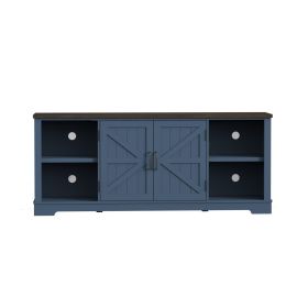 TV Stand for 80 Inch TV, Entertainment Center with Storage Cabinets, Mid Century Modern Media TV Console Table for Living Room Bedroom (Color: Blue)