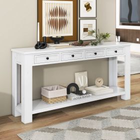 Console Table/Sofa Table with Storage Drawers and Bottom Shelf for Entryway Hallway (Color: Antique White, Material: Solid Wood)