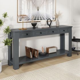 Console Table/Sofa Table with Storage Drawers and Bottom Shelf for Entryway Hallway (Color: Tan, Material: Solid Wood)