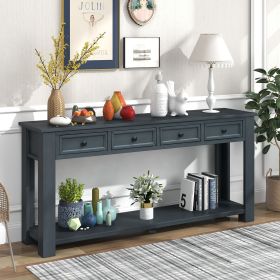 Console Table/Sofa Table with Storage Drawers and Bottom Shelf for Entryway Hallway (Color: Navy, Material: Solid Wood)