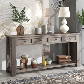 Console Table/Sofa Table with Storage Drawers and Bottom Shelf for Entryway Hallway (Color: Gray Wash, Material: Solid Wood)