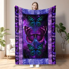 Cozy Butterfly Printed Flannel Blanket - Soft, Warm, And Lightweight Throw For Couch, Sofa, Office, Bed, Camping, And Travel - Multi-Purpose Gift (Option: 130x150cm-Purple)